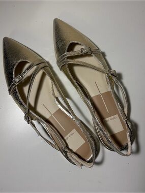 Dolce Vita Metallic Gold Pointed Slingback Flats with Cross Straps